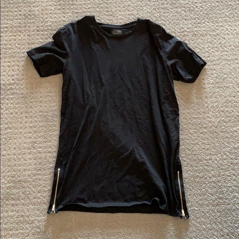 Zara Men Tee Shirt with Zippers Medium Black